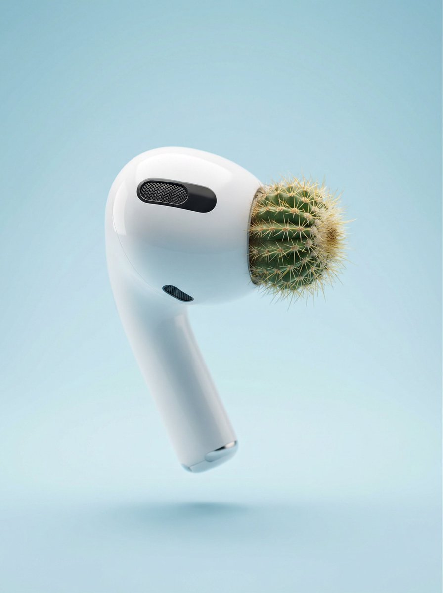 AirPods Pro 3 with Cactus Ear Tip؛ عکس ساخته‌شده با هوش مصنوعی و پرامپت فارسی در Axeto