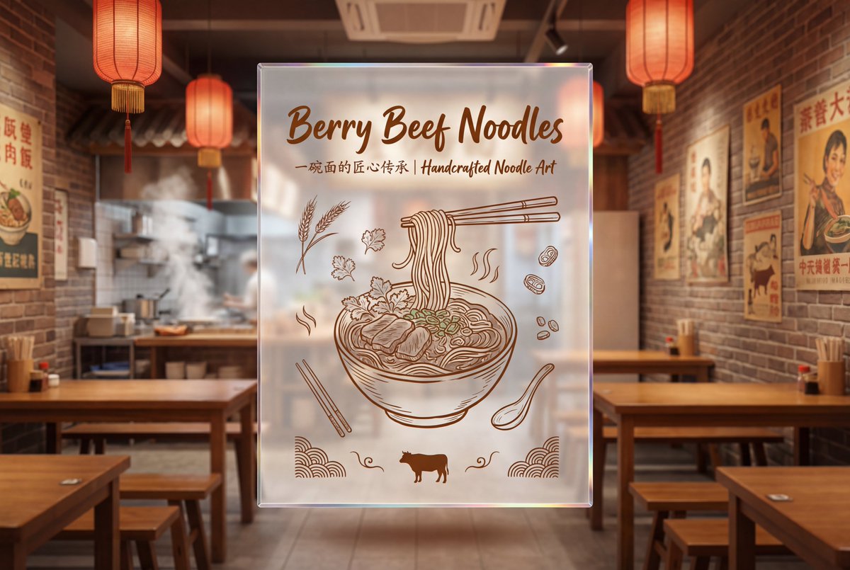 Berry Beef Noodle Transparent Acrylic Signage Panel؛ محتوای مرتبط هوش مصنوعی در Axeto