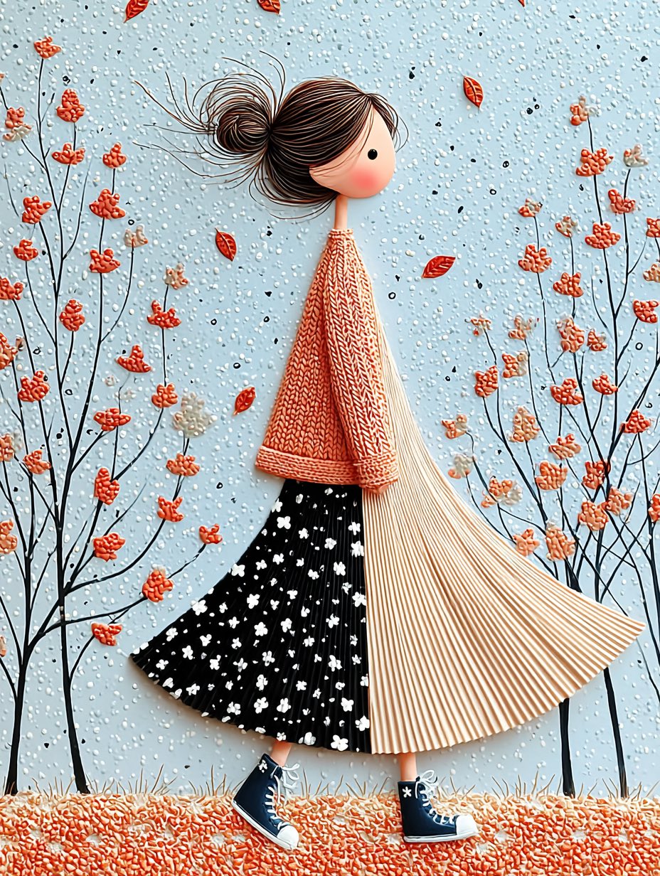 Whimsical Autumn Scene in Paper Art and Embroidery Style؛ عکس ساخته‌شده با هوش مصنوعی و پرامپت فارسی در Axeto