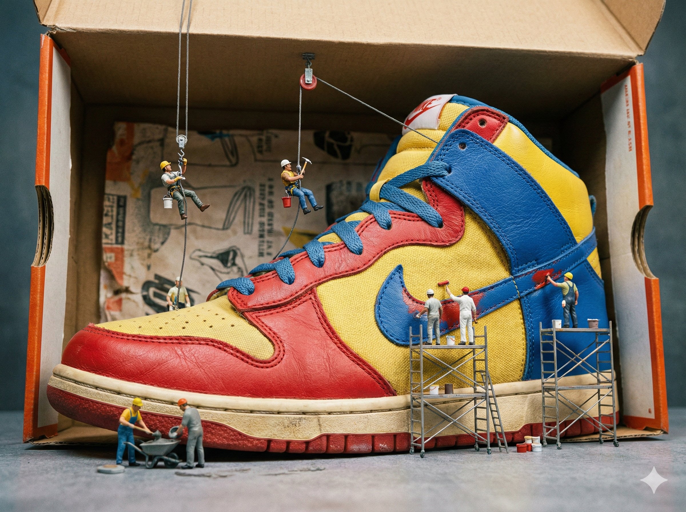 Trendy Industrial Style - Fashion Sneaker Construction Site؛ عکس ساخته‌شده با هوش مصنوعی و پرامپت فارسی در Axeto