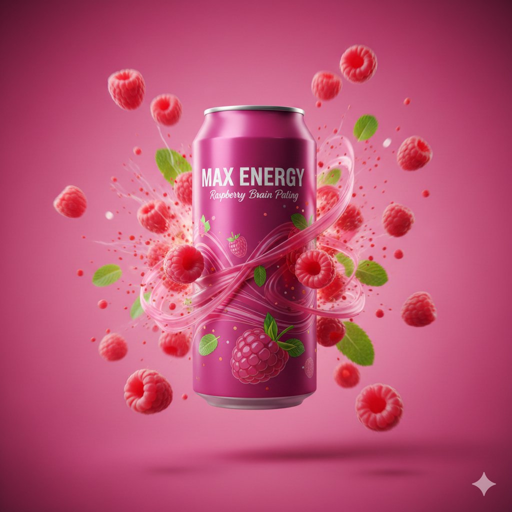 Gemini Nano Banana Pro - Raspberry Energy Drink Can Advertisement؛ محتوای مرتبط هوش مصنوعی در Axeto