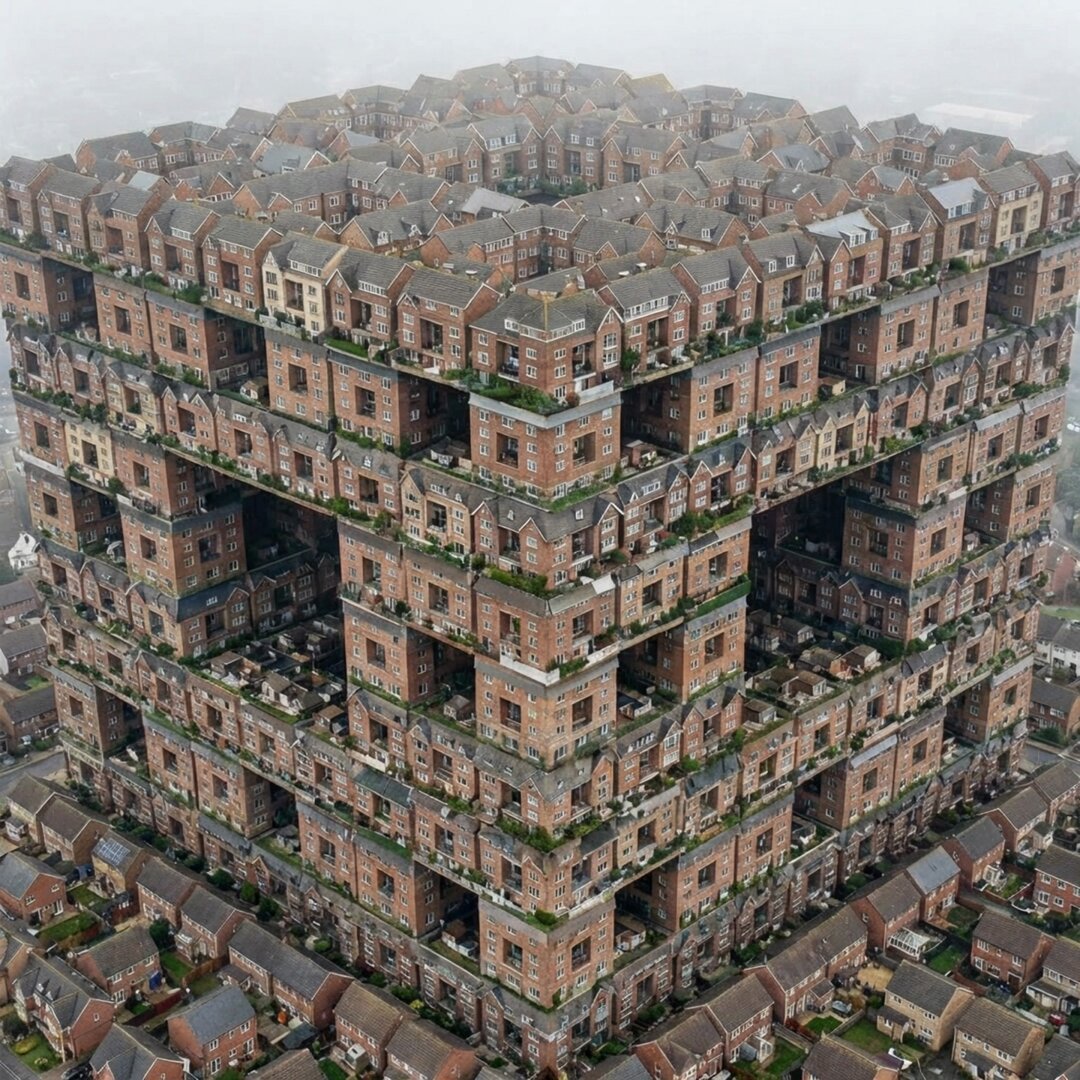 Fractal Constructed Entirely from Residential Housing؛ عکس ساخته‌شده با هوش مصنوعی و پرامپت فارسی در Axeto