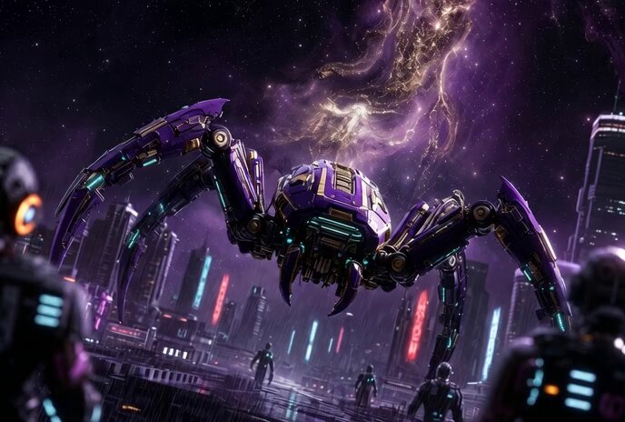 Sci-fi Mechanical Spider Drone؛ عکس ساخته‌شده با هوش مصنوعی و پرامپت فارسی در Axeto