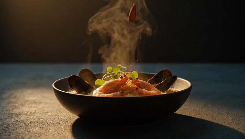 Ultra-realistic Close-up of Seafood Risotto (video)؛ محتوای مرتبط هوش مصنوعی در Axeto