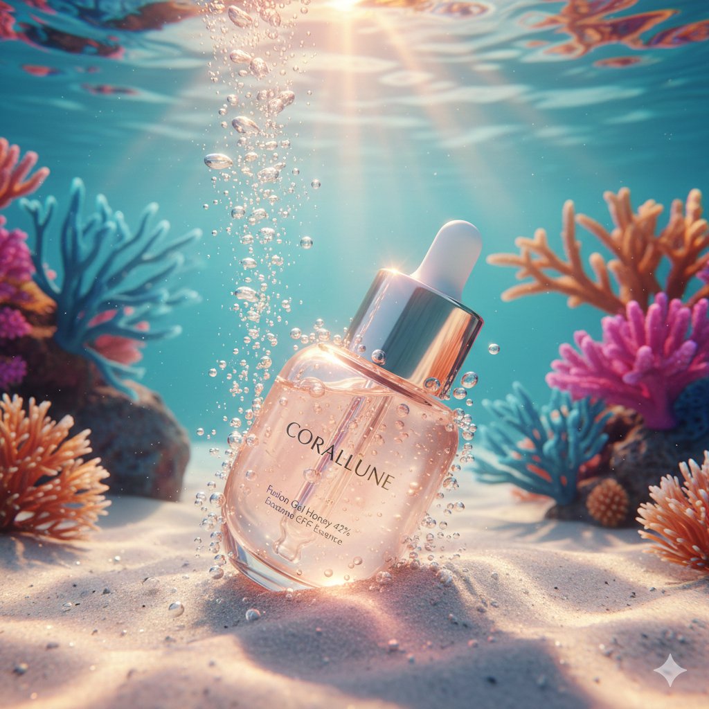 Luxurious Skincare Serum Bottle Underwater Scene؛ عکس ساخته‌شده با هوش مصنوعی و پرامپت فارسی در Axeto