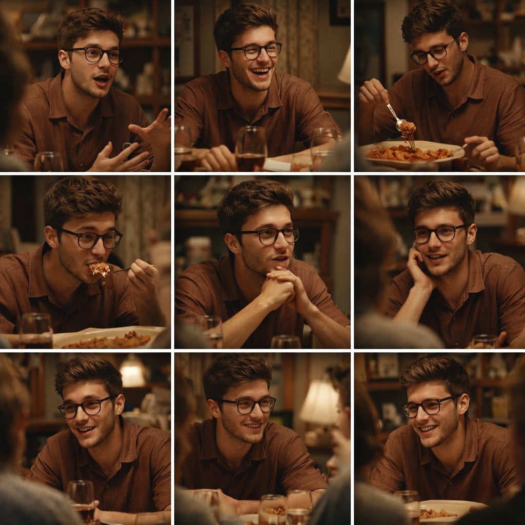 A 3x3 grid storyboard contact sheet comprised of nine candid, cinematic movie st…؛ پرامپت فارسی برای ساخت عکس با هوش مصنوعی