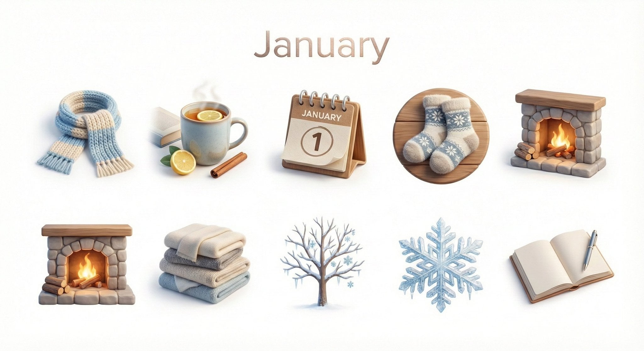 Create a collection of icons representing [Month] through objects, symbols, and …؛ عکس ساخته‌شده با هوش مصنوعی و پرامپت فارسی در Axeto