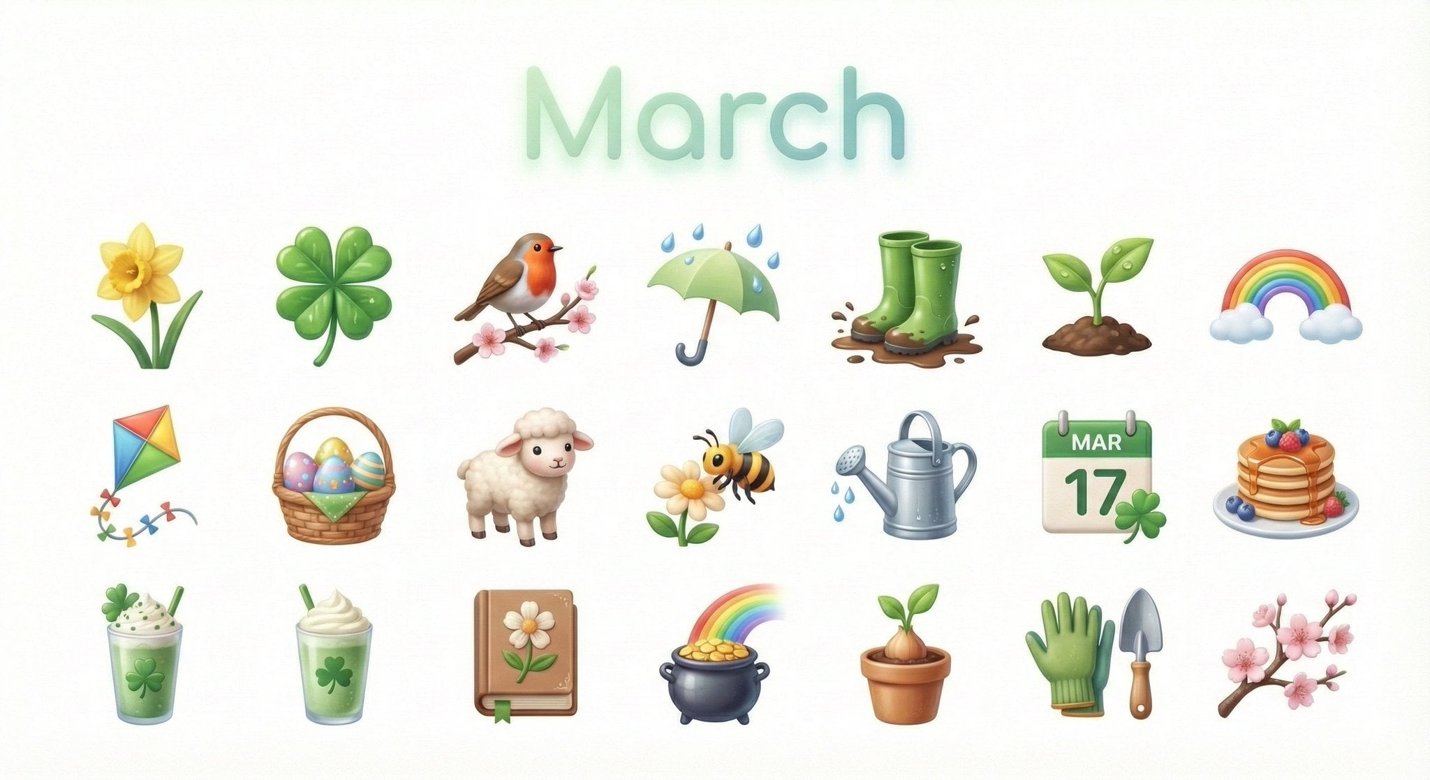 Create a collection of icons representing [Month] through objects, symbols, and …؛ عکس ساخته‌شده با هوش مصنوعی و پرامپت فارسی در Axeto