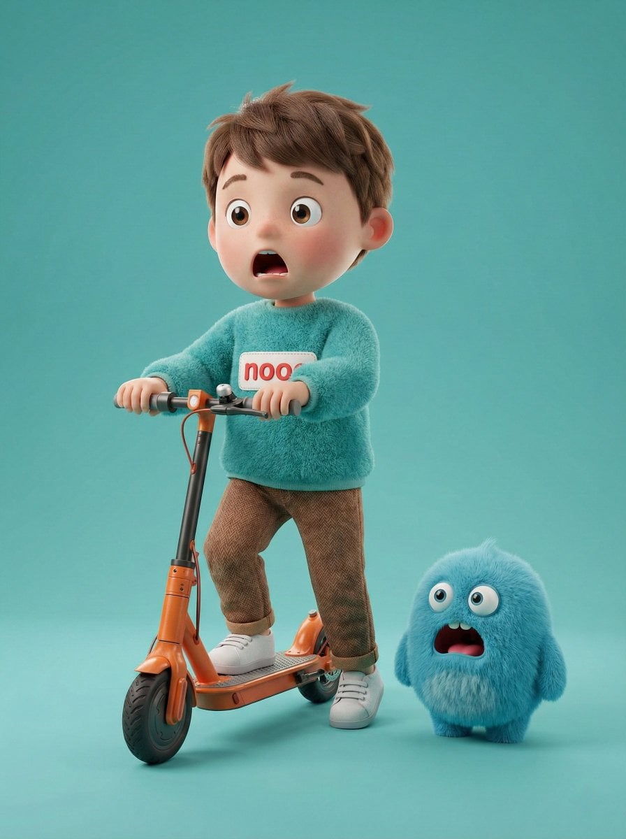 A high-quality 3D render of a cute young boy riding an orange electric scooter n…؛ پرامپت مشابه برای ساخت عکس با هوش مصنوعی