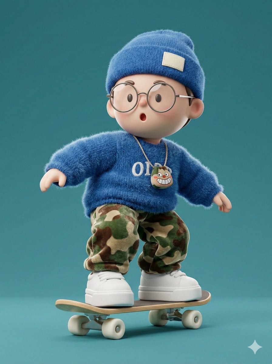 A high-fidelity 3D character render of a cute, stylized boy skateboarding in a d…؛ پرامپت مشابه برای ساخت عکس با هوش مصنوعی