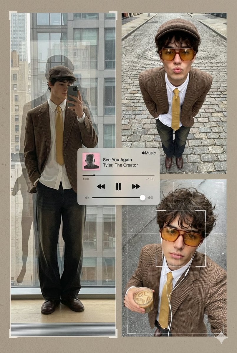 An editorial poster-style multi-panel collage presents Subject[person in the ima…؛ پرامپت فارسی برای ساخت عکس با هوش مصنوعی