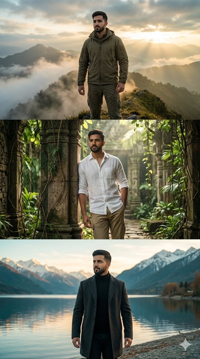 Create a hyper-realistic three-panel vertical cinematic collage in 9:16 aspect r…؛ پرامپت فارسی برای ساخت عکس با هوش مصنوعی