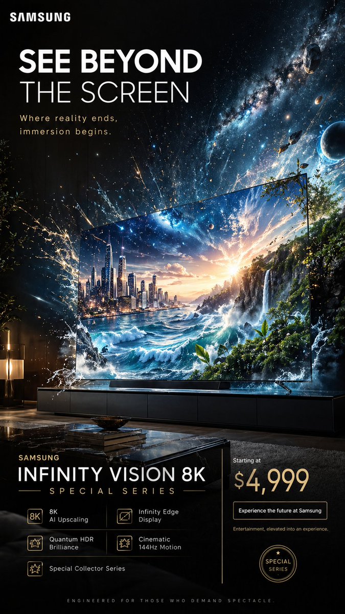Create a spectacular 9:16 vertical advertising poster for a fictional premium te…؛ پرامپت فارسی برای ساخت عکس با هوش مصنوعی