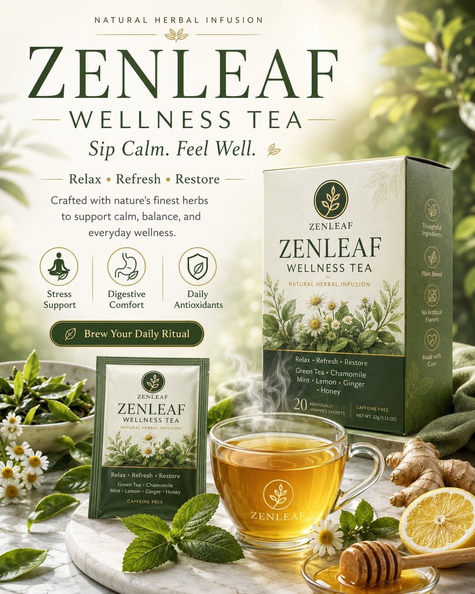 Create a premium wellness advertising poster for a tea brand. Design it as a pol…؛ پرامپت فارسی برای ساخت عکس با هوش مصنوعی