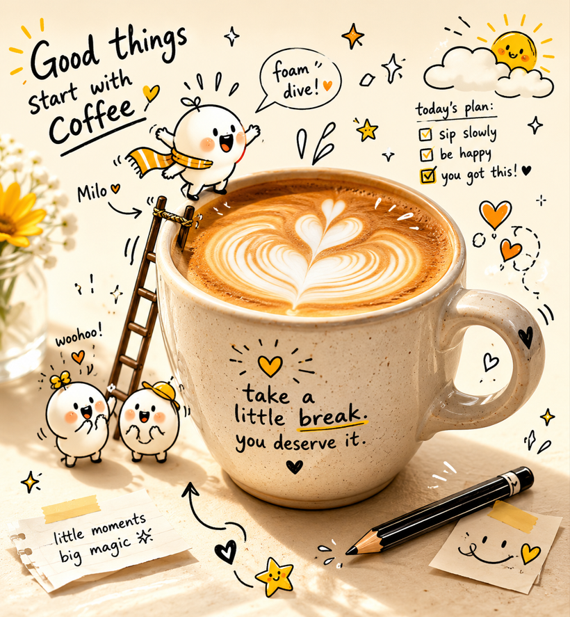 Subject: A realistic ceramic coffee cup with latte art Mood: Cozy, optimistic, f…؛ پرامپت فارسی برای ساخت عکس با هوش مصنوعی