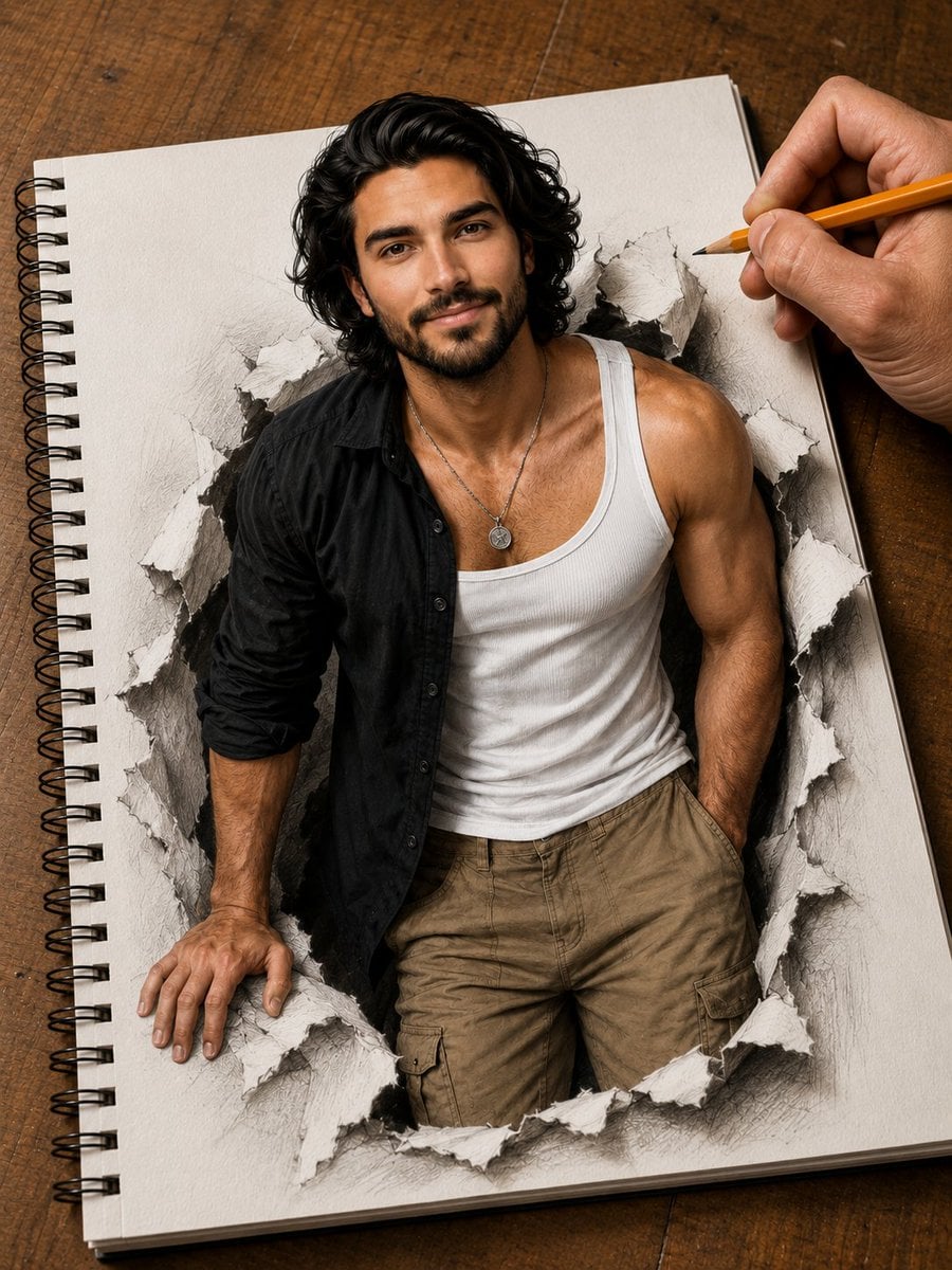 Hyper-detailed photorealistic illustration of a handsome young man breaking out …؛ پرامپت فارسی برای ساخت عکس با هوش مصنوعی