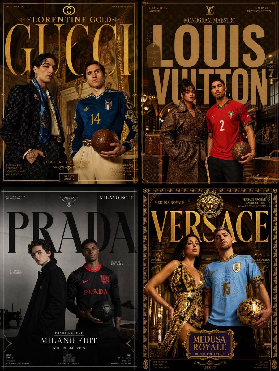 Gucci × Federico Chiesa - Florentine Gold Ultra-premium luxury-fashion social-me…؛ پرامپت فارسی برای ساخت عکس با هوش مصنوعی