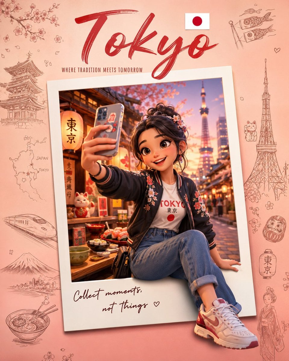 Create a premium collectible travel poster in a cute stylized 3D cartoon/Pixar-i…؛ پرامپت فارسی برای ساخت عکس با هوش مصنوعی