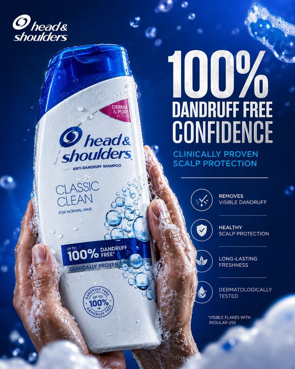 HEAD & SHOULDERS "CONFIDENCE STARTS AT THE SCALP" FORMAT Ultra-Premium FMCG Soci…؛ پرامپت فارسی برای ساخت عکس با هوش مصنوعی