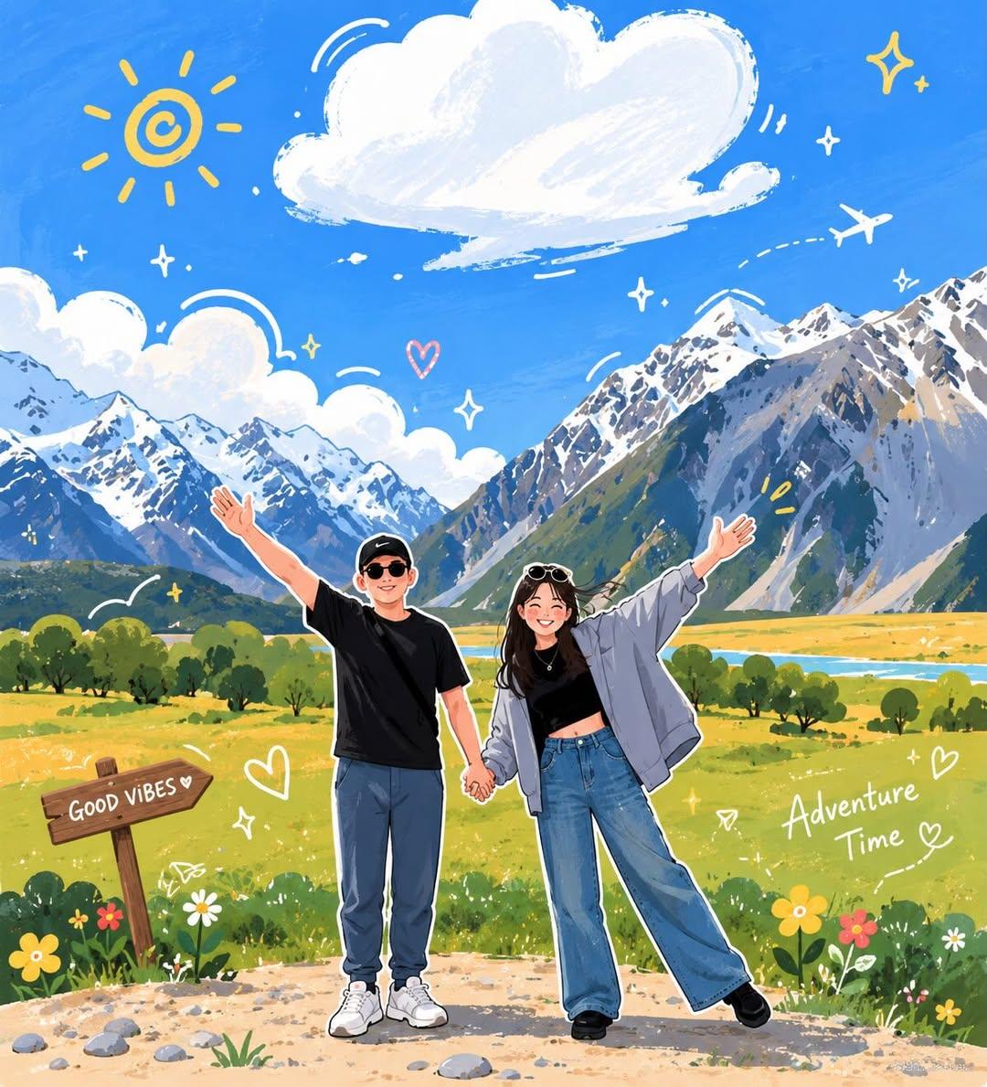 Transform the uploaded travel photo into a charming hand-drawn anime illustratio…؛ پرامپت مشابه برای ساخت عکس با هوش مصنوعی