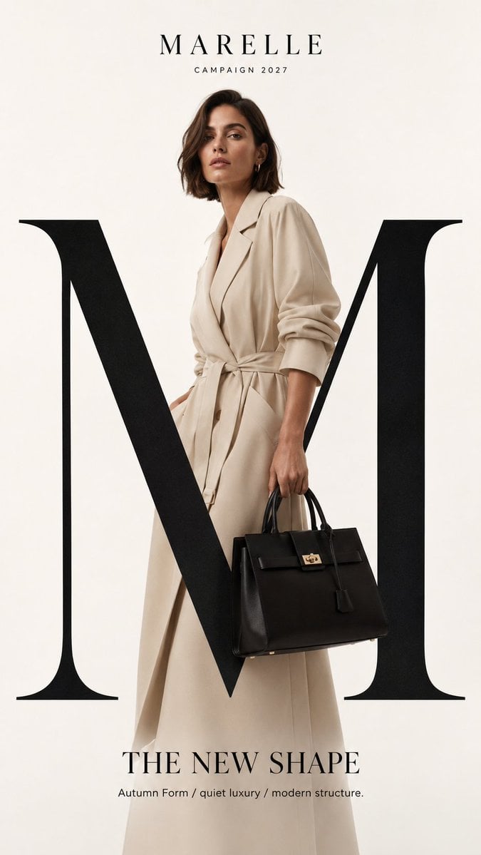 Create a high-end luxury fashion campaign mockup with strong typography, realist…؛ پرامپت فارسی برای ساخت عکس با هوش مصنوعی