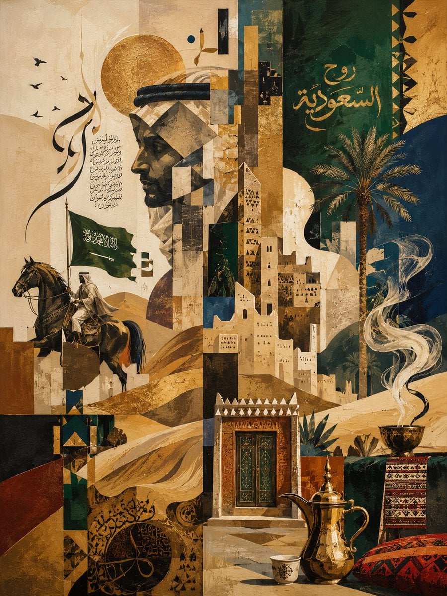 Saudi abstract illustration, contemporary Saudi art, abstract interpretation of …؛ پرامپت فارسی برای ساخت عکس با هوش مصنوعی
