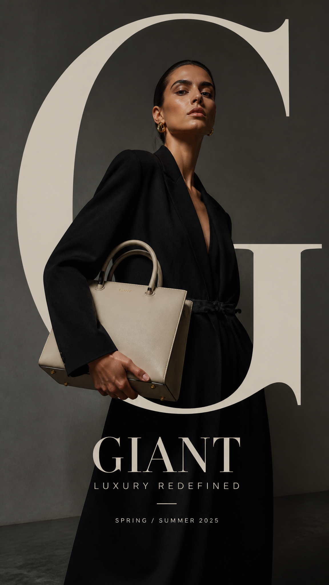 Create a high-end luxury fashion campaign mockup with strong typography, realist…؛ پرامپت فارسی برای ساخت عکس با هوش مصنوعی