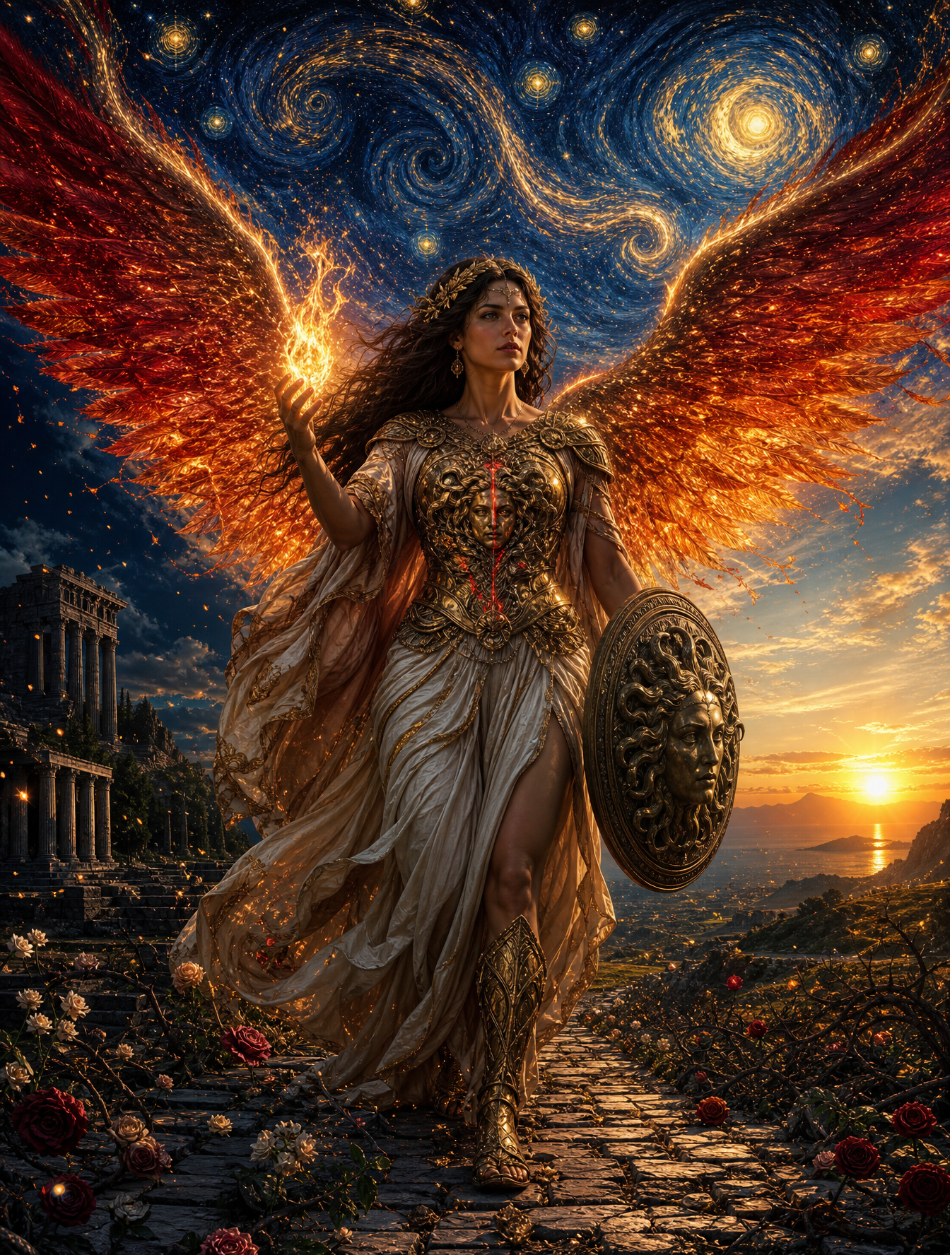 A woman walks steadily between night and dawn, embodying strength, wisdom, pain,…؛ عکس ساخته‌شده با هوش مصنوعی و پرامپت فارسی در Axeto