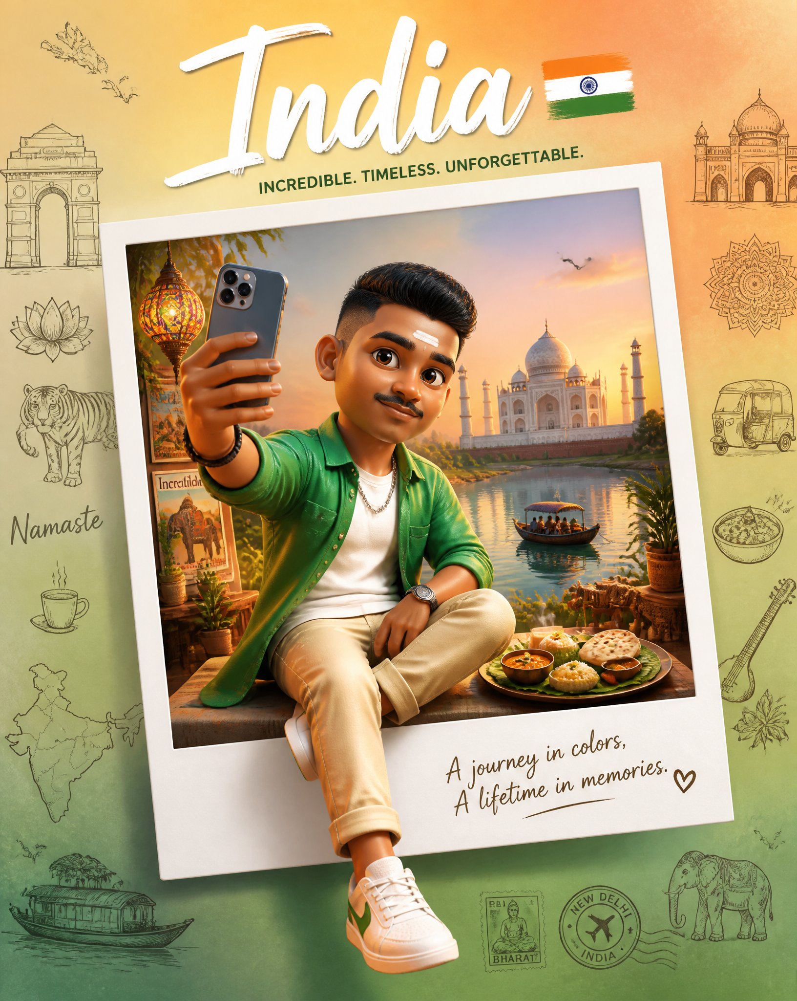 Create a premium collectible travel poster in a cute stylized 3D cartoon/Pixar-i…؛ پرامپت فارسی برای ساخت عکس با هوش مصنوعی