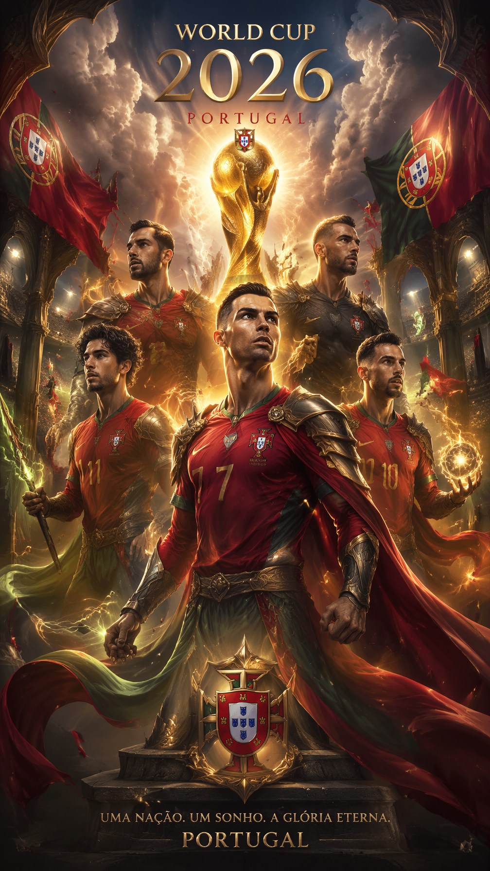 League of Legends StyleVertical 9:16 poster of World Cup 2026, Portugal national…؛ عکس ساخته‌شده با هوش مصنوعی و پرامپت فارسی در Axeto