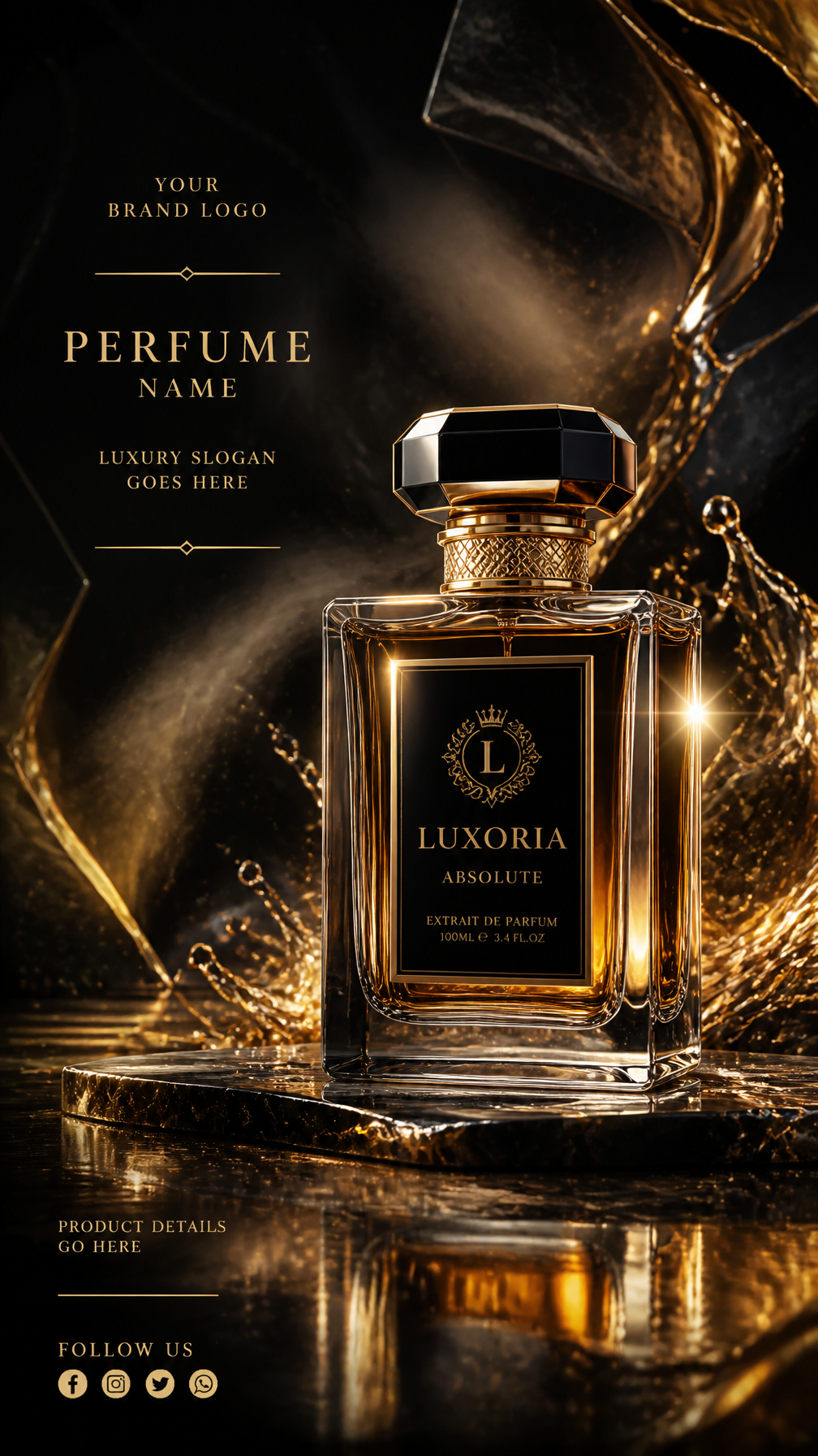 Create an ultra-luxury cinematic perfume flyer design for a high-end fragrance b…؛ پرامپت فارسی برای ساخت عکس با هوش مصنوعی