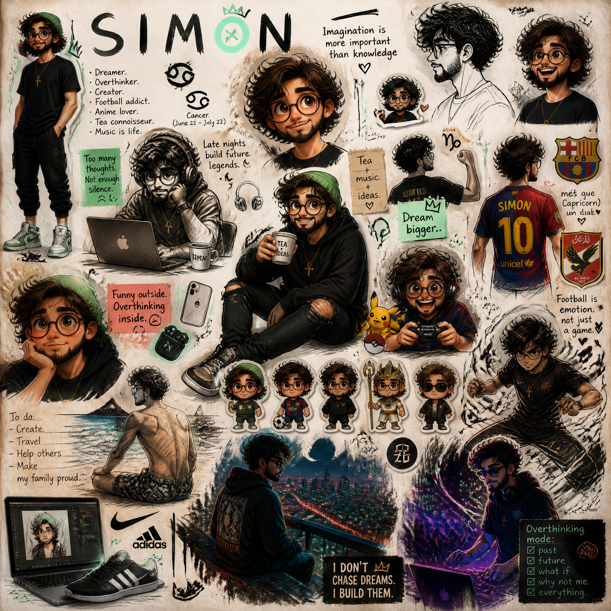 Messy personal sketchbook illustration page of a character named “S I M O N”, in...؛ محتوای مرتبط هوش مصنوعی در Axeto