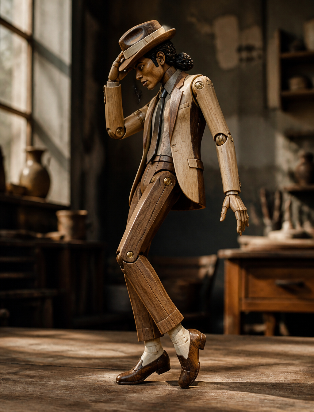 Subject and Movement: A delicate wooden automaton, depicting Michael Jackson's i…؛ محتوای مرتبط هوش مصنوعی در Axeto