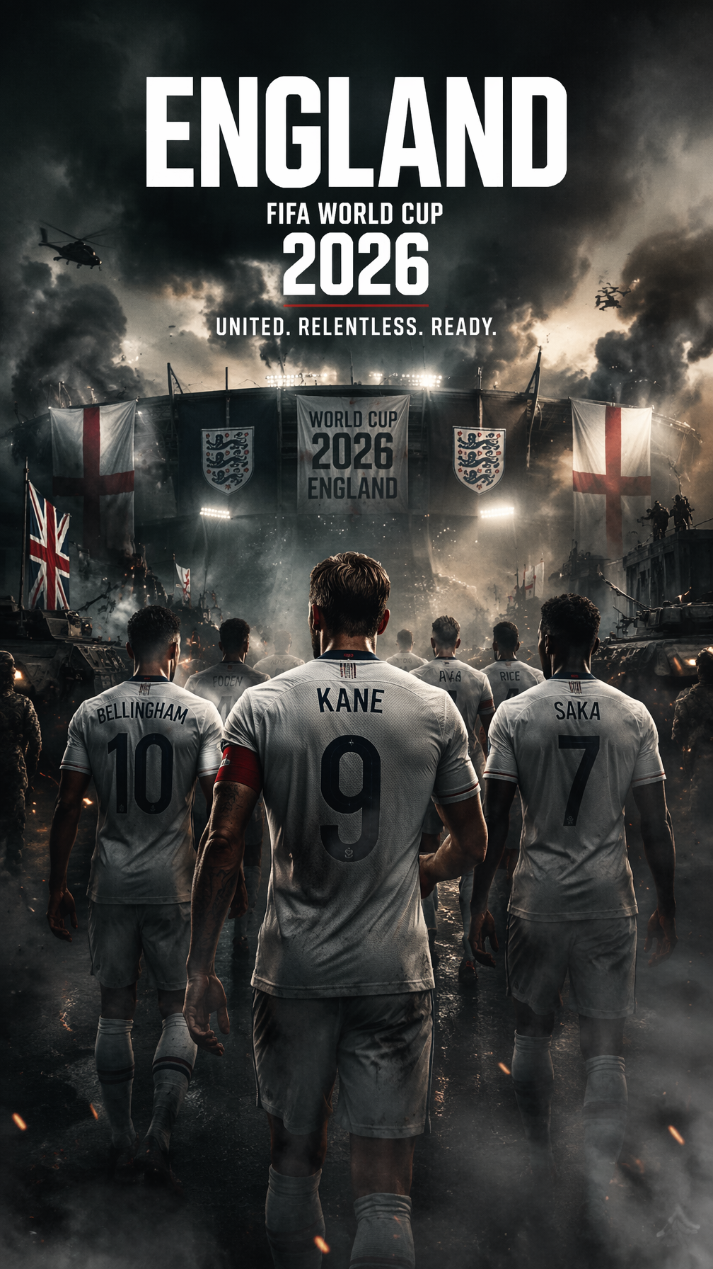 Call of Duty StyleVertical 9:16 poster of World Cup 2026, England national team …؛ عکس ساخته‌شده با هوش مصنوعی و پرامپت فارسی در Axeto