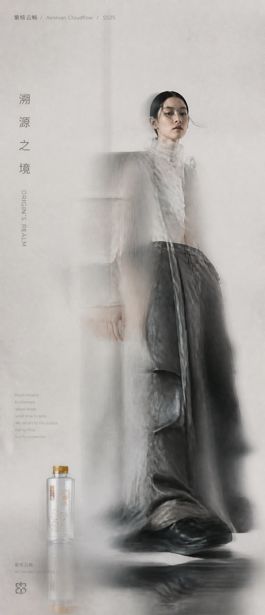 Create a vertical high-resolution experimental fashion editorial poster. 【Theme】…؛ عکس ساخته‌شده با هوش مصنوعی و پرامپت فارسی در Axeto