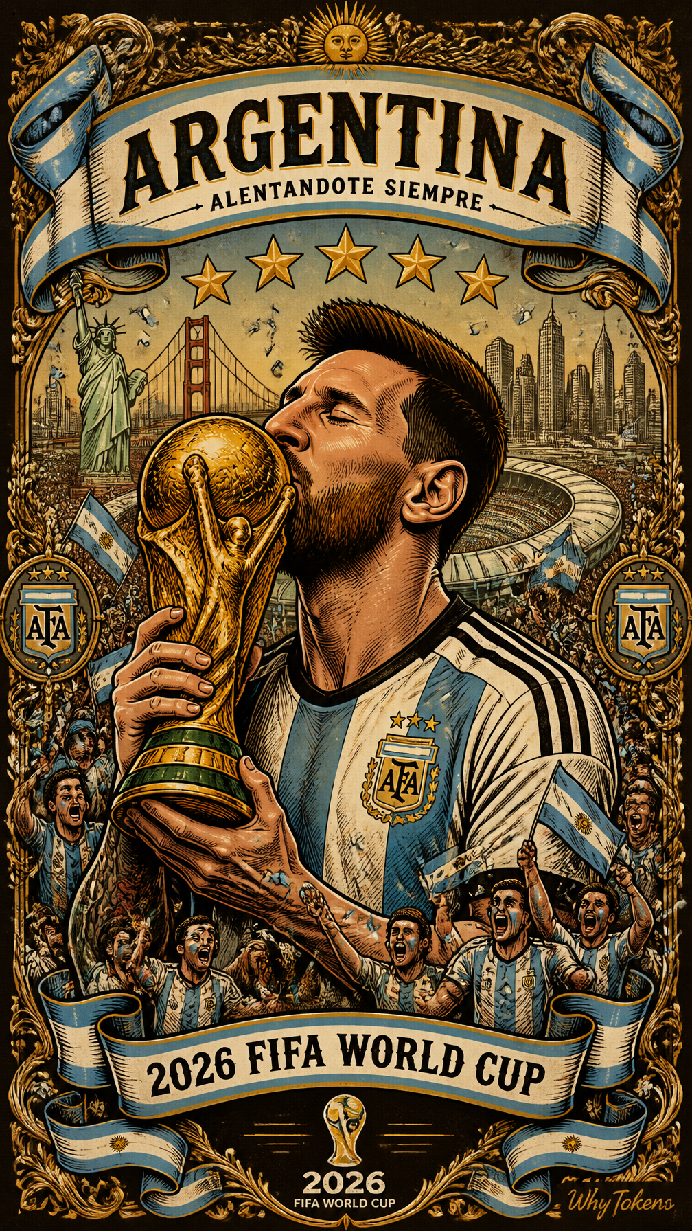 Main visual: Lionel Messi, middle-aged with a beard, eyes closed, passionately k…؛ پرامپت فارسی برای ساخت عکس با هوش مصنوعی