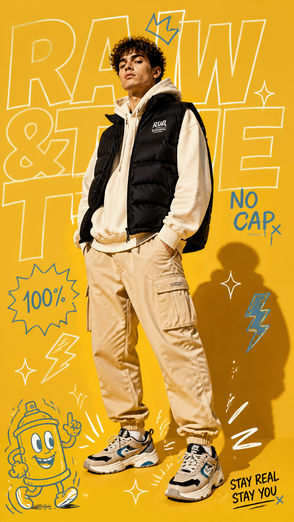 STREETWEAR GRAPHIC COLLAGE SYSTEM A premium full-body fashion editorial scene de…؛ پرامپت فارسی برای ساخت عکس با هوش مصنوعی
