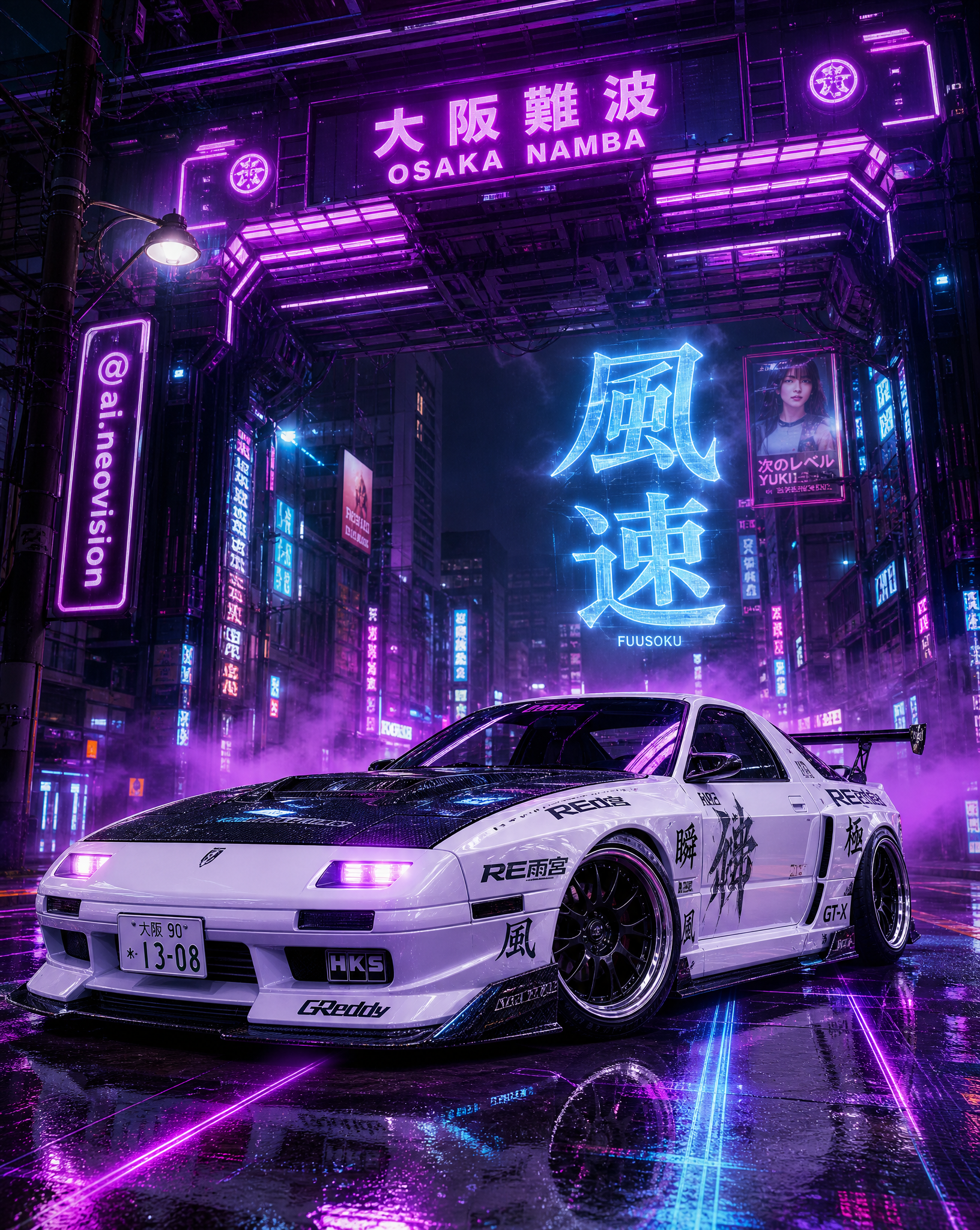 Mazda RX-7 GT-X (FC) '90, white metallic paint, full custom widebody kit with fo…؛ پرامپت فارسی برای ساخت عکس با هوش مصنوعی