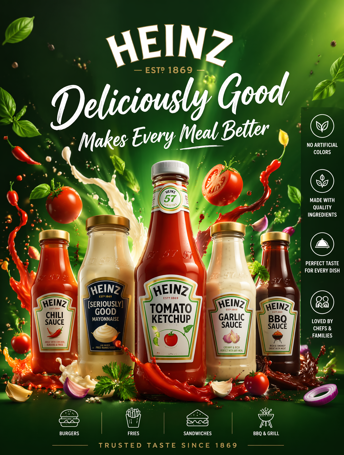 Ultra-premium Heinz commercial advertising poster, luxury condiment product camp…؛ عکس ساخته‌شده با هوش مصنوعی و پرامپت فارسی در Axeto