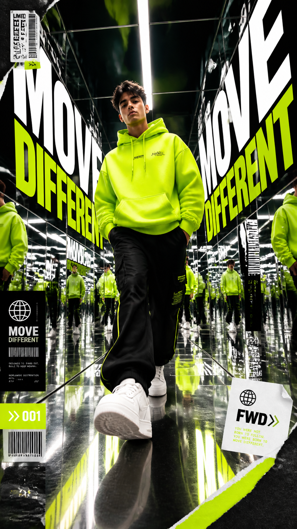 A premium 9:16 streetwear editorial advertising poster.Main Subject:A young male…؛ عکس ساخته‌شده با هوش مصنوعی و پرامپت فارسی در Axeto