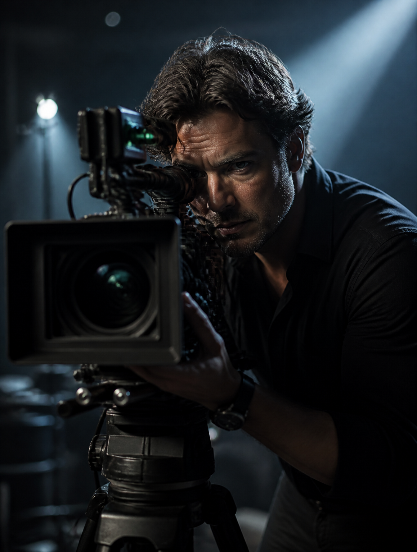 A focused cinematographer operates a professional cinema camera on a tripod, his…؛ محتوای مرتبط هوش مصنوعی در Axeto