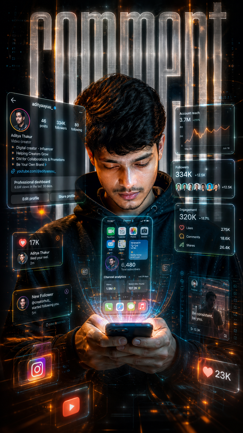 Universal Sci-Fi Social Media Hologram Poster Prompt (Use Your Own Image)Create …؛ پرامپت فارسی برای ساخت عکس با هوش مصنوعی