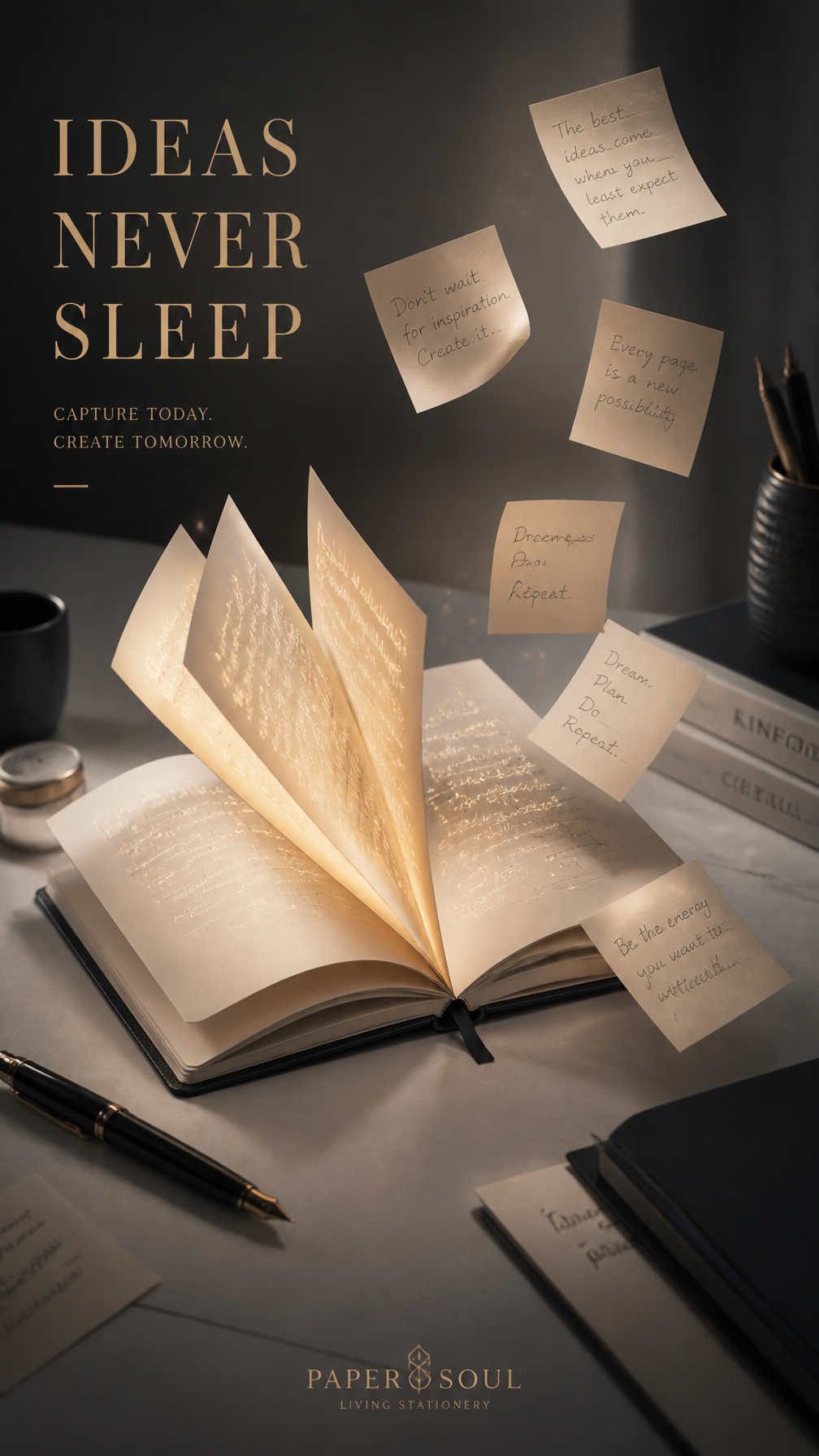 A premium 9:16 stationery advertising poster.Main Subject:A premium hardcover no…؛ عکس ساختهشده با هوش مصنوعی و پرامپت فارسی در Axeto