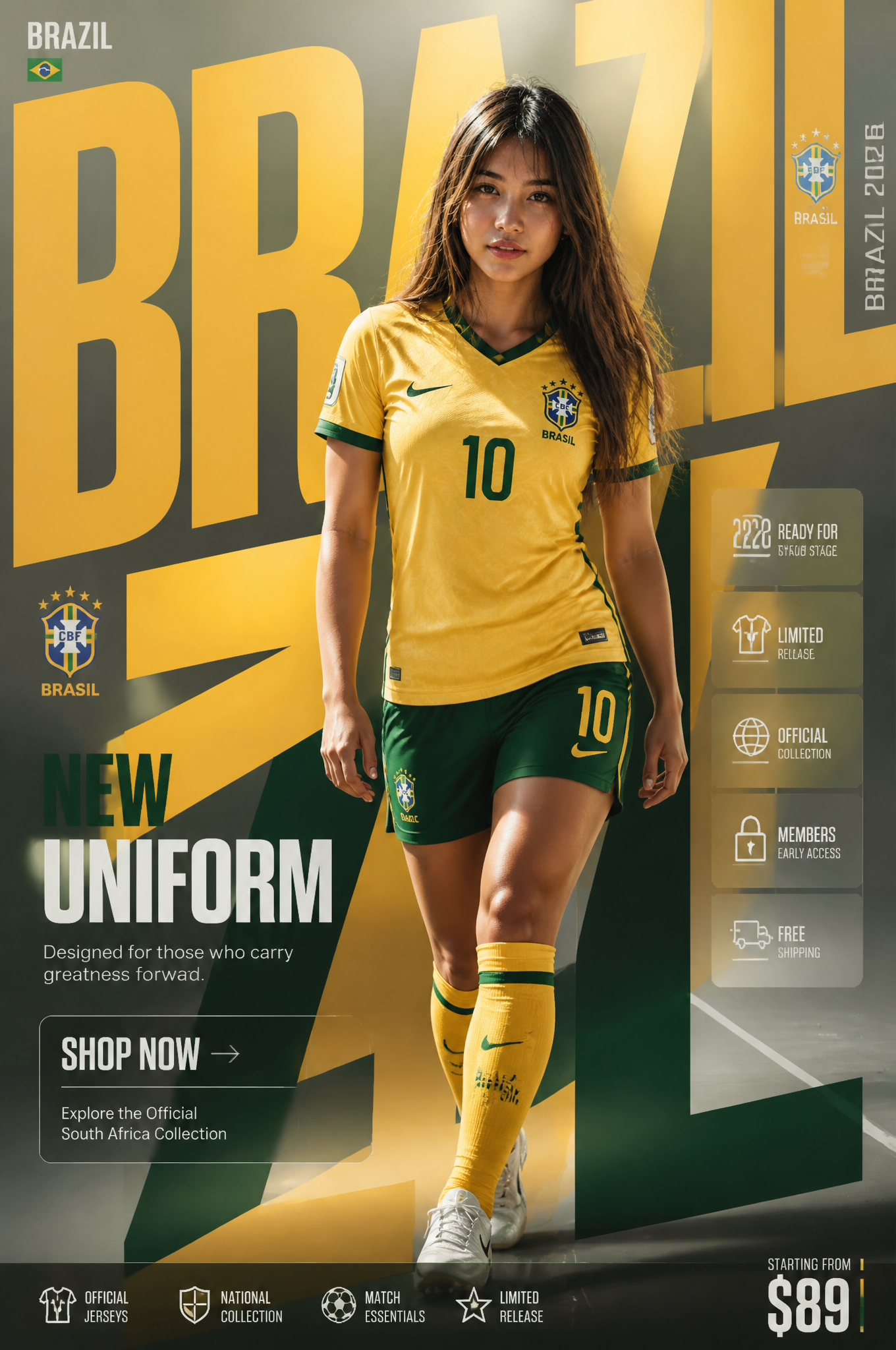 BRAZIL NATIONAL TEAM"NEW UNIFORM"FORMATUltra-Premium Football Fashion SMM Promot…؛ پرامپت فارسی برای ساخت عکس با هوش مصنوعی