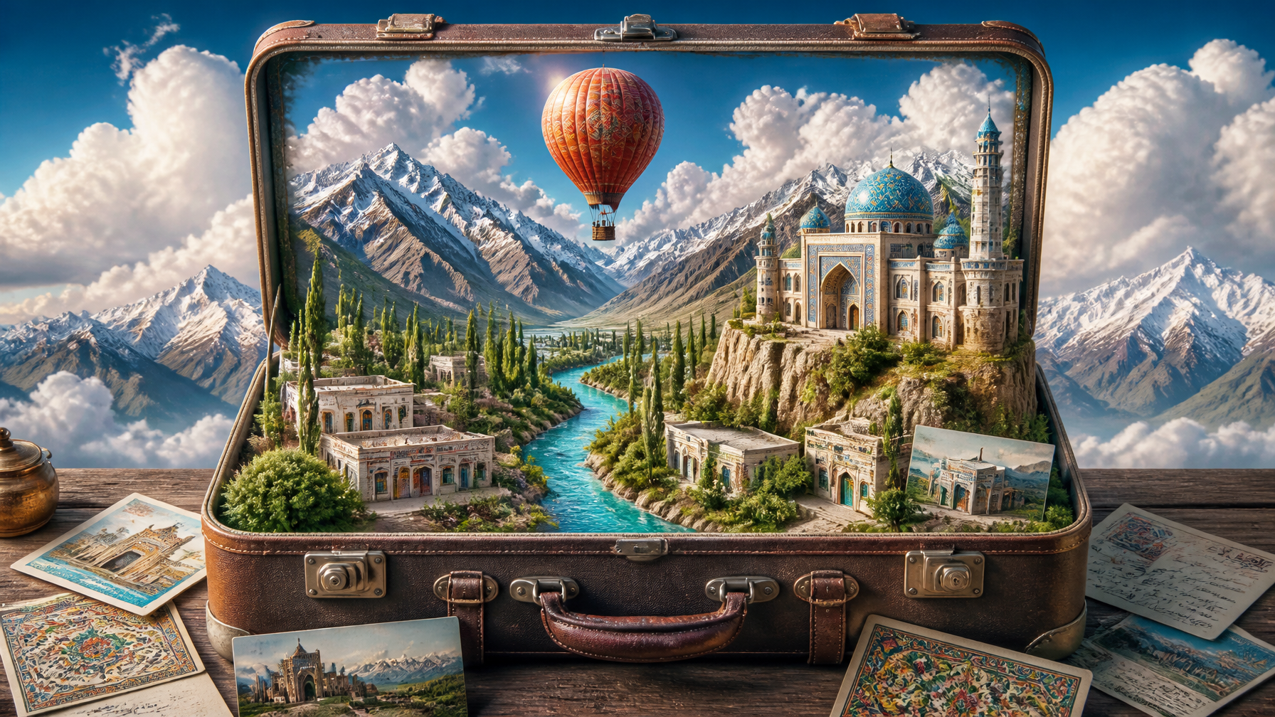 vertical hyperrealistic fantasy miniature scene, fully open vintage brown leathe…؛ محتوای مرتبط هوش مصنوعی در Axeto