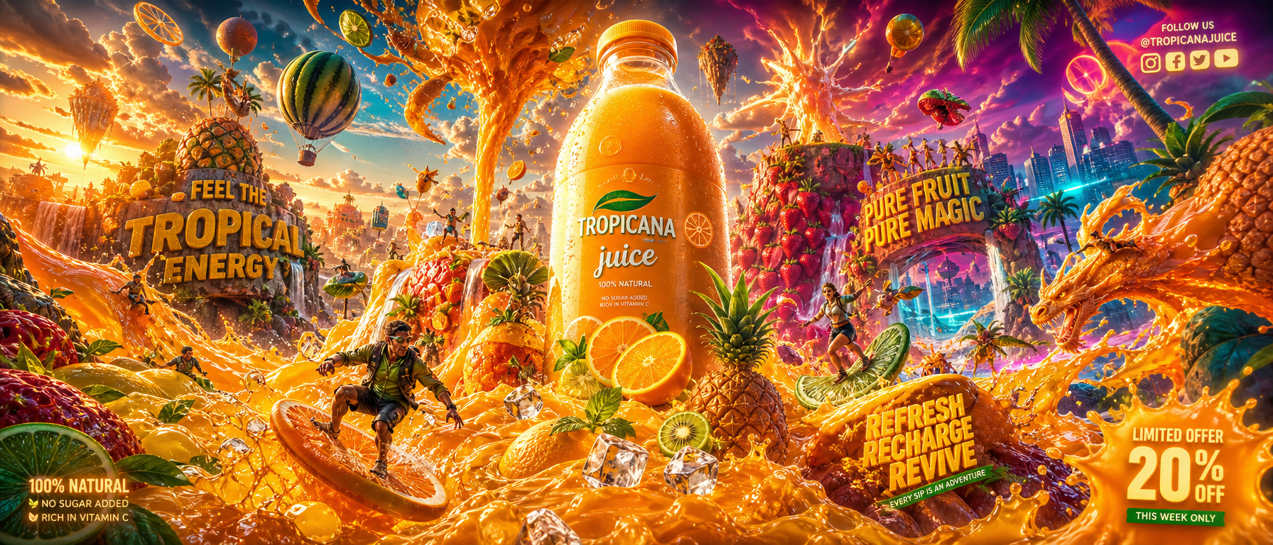 Create an insanely creative, visually overwhelming, cinematic juice advertising …؛ پرامپت فارسی برای ساخت عکس با هوش مصنوعی