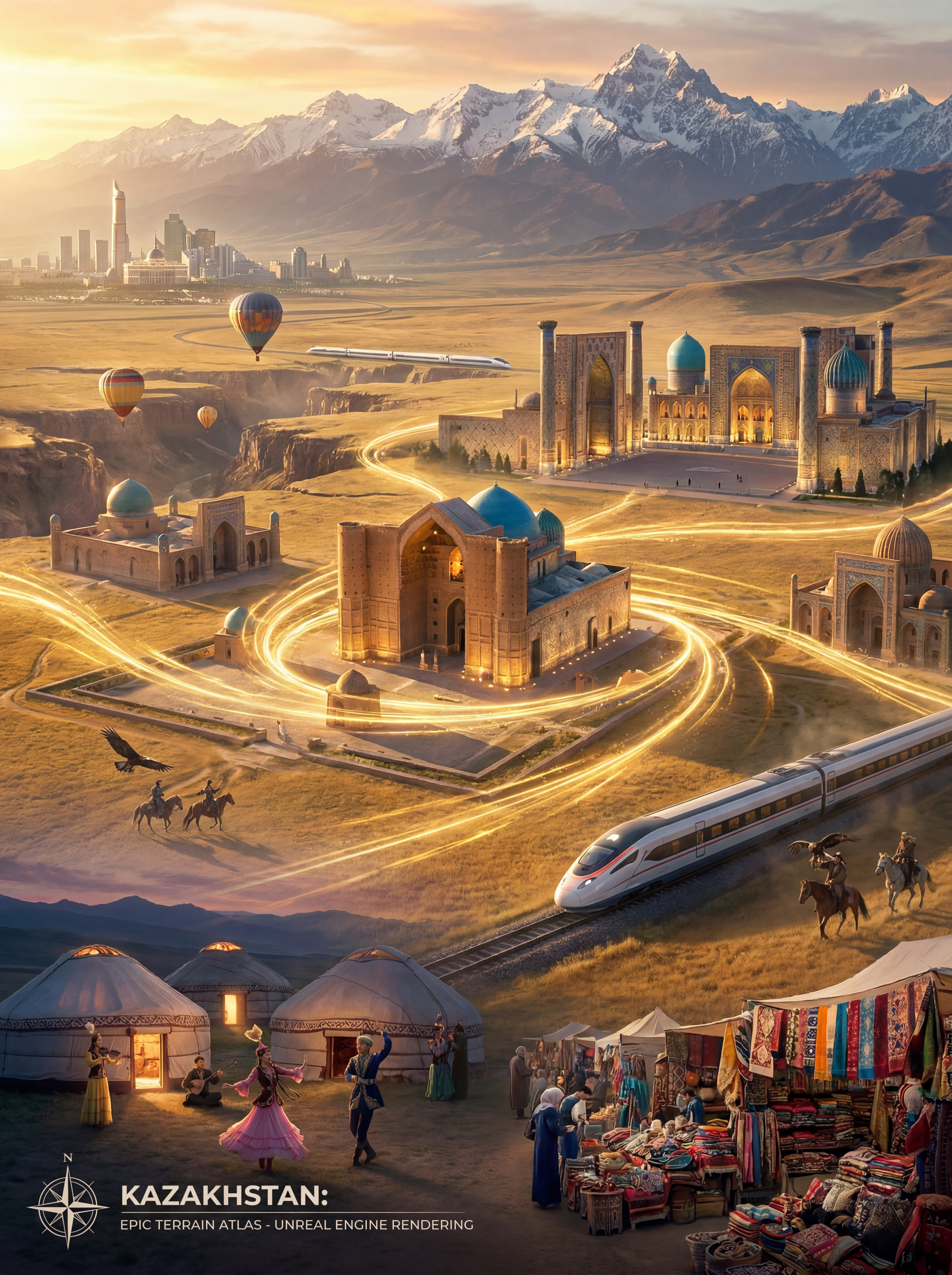 Create a visually unforgettable cinematic travel campaign for Kazakhstan that ma…؛ محتوای مرتبط هوش مصنوعی در Axeto