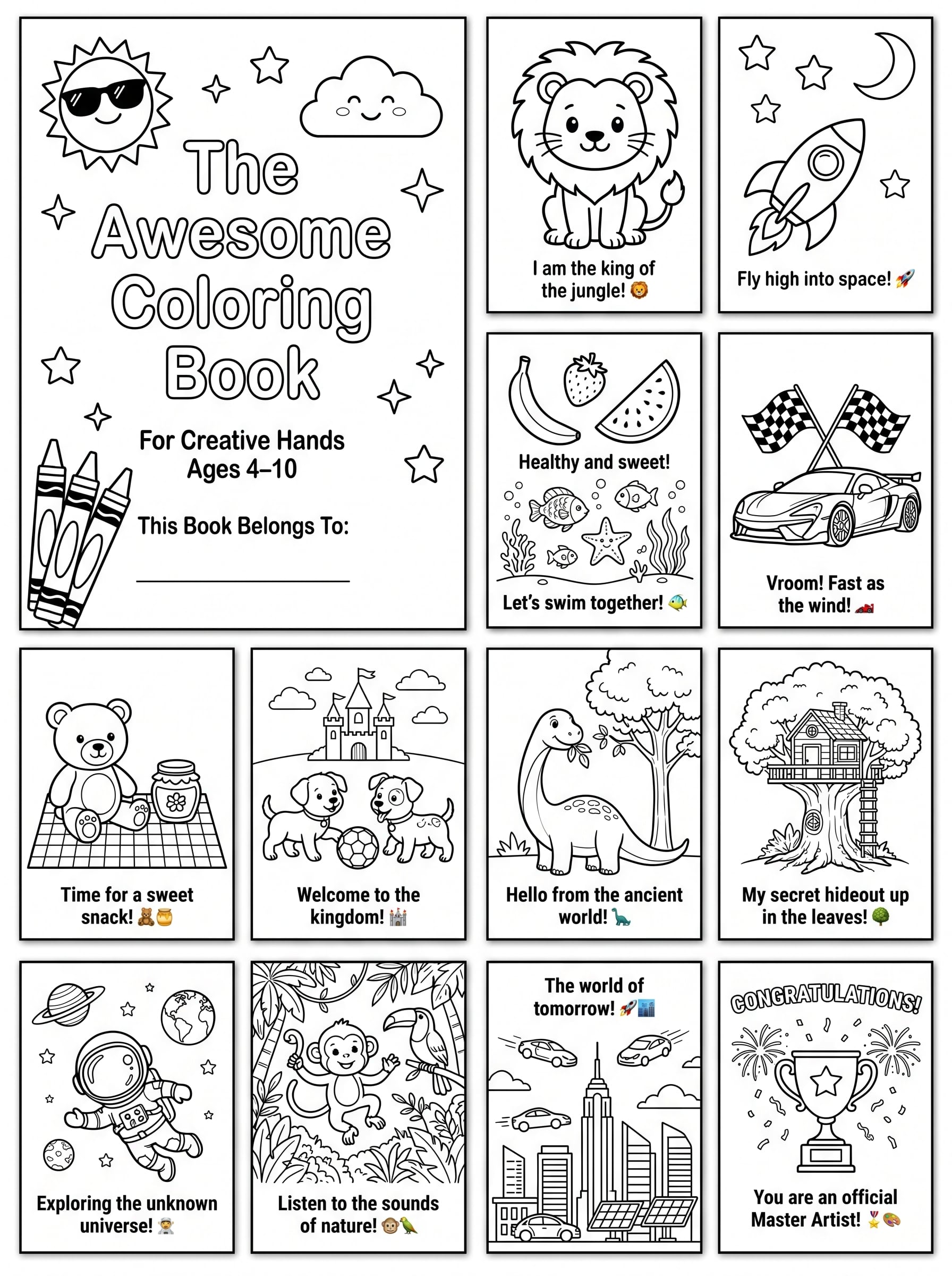 The Awesome Coloring BookFor Creative Hands Ages 4–10Page 1 — CoverThe Awesome C…؛ پرامپت فارسی برای ساخت عکس با هوش مصنوعی