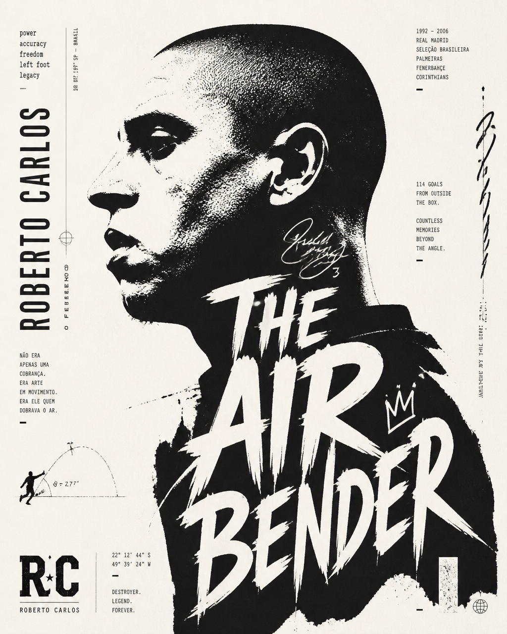 High-contrast black and white typographic portrait poster of Roberto carlos, sho…؛ عکس ساخته‌شده با هوش مصنوعی و پرامپت فارسی در Axeto