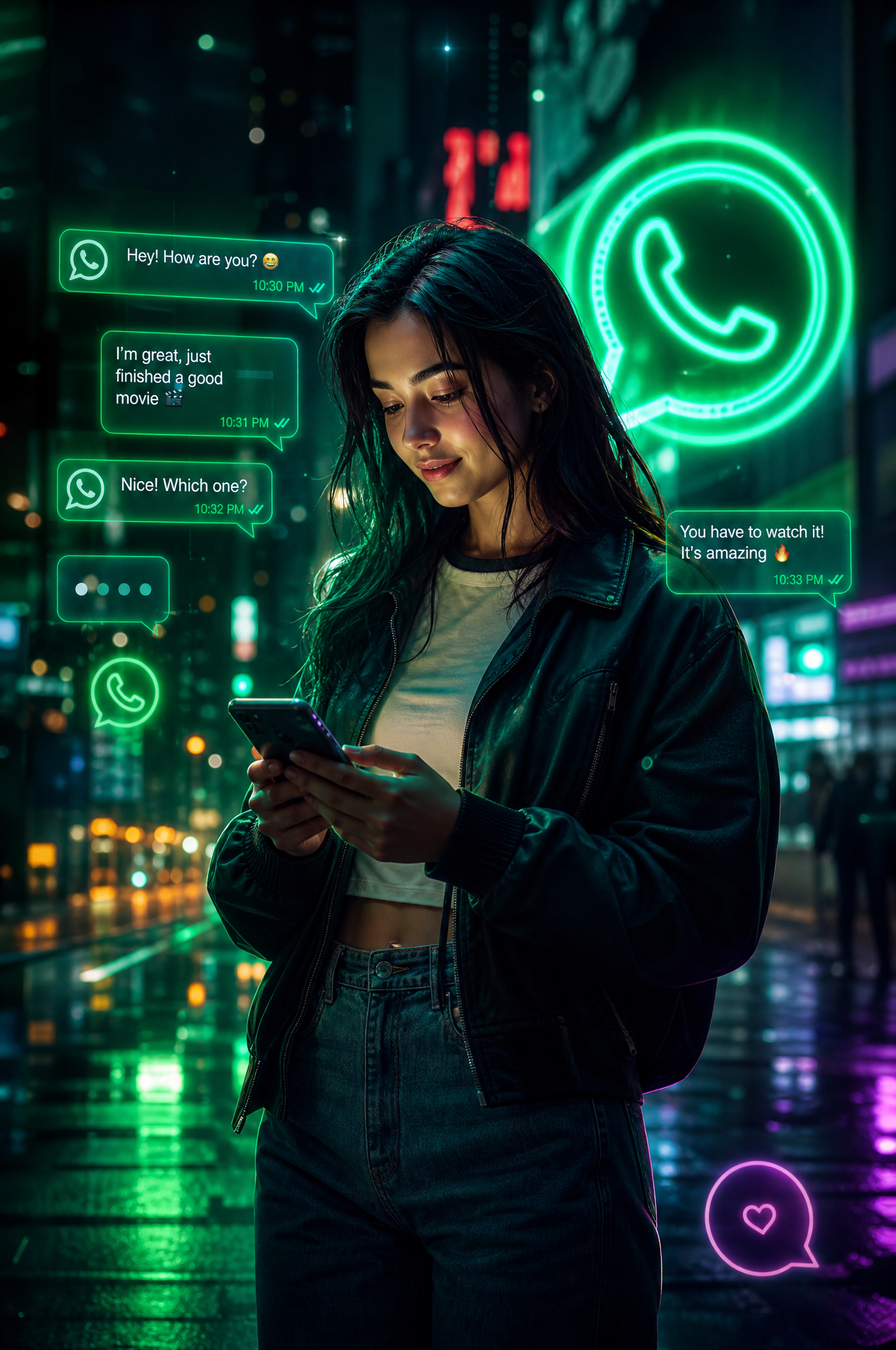 Create a vertical high-resolution cinematic neon poster featuring a modern lifes…؛ پرامپت فارسی برای ساخت عکس با هوش مصنوعی